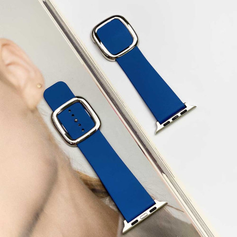 Кожаный ремешок Modern Buckle Leather для Apple Watch 38/40/41mm Silver/Cosmos blue